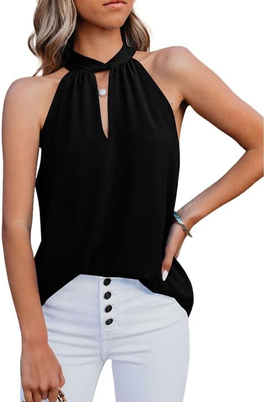 417LrvAnYnL._AC_87367f1b-c6f7-4587-9631-5245e7c8928c.jpg Womens Casual Sleeveless Shirts Halter Neck Leopard Print Tank Top and Blouses