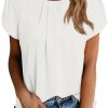 Women's Casual Round Neck Basic Pleated Tops Short Sleeve Loose Fit Curved Keyhole Back Chiffon Blouses Tshirts