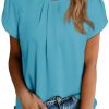 Women's Casual Round Neck Basic Pleated Tops Short Sleeve Loose Fit Curved Keyhole Back Chiffon Blouses Tshirts