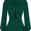 Women's Long Sleeve Peplum Dressy Shirt Office Bow Tie Work Blouses Tops Smocked Waist