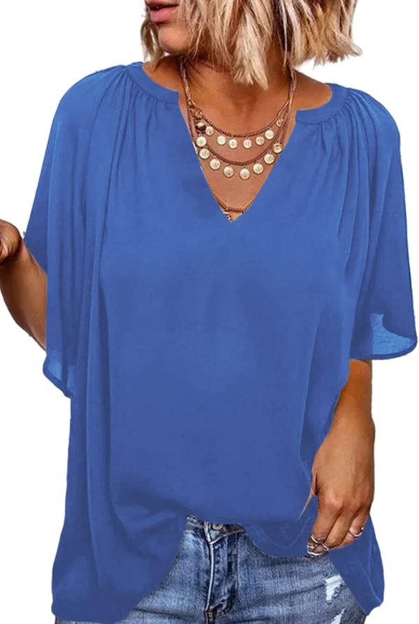 610AqGSPbQL._AC_SL1500.jpg Womens Chiffon Blouses Casual Solid Bell Sleeve Shirt Loose V Neck Pleated Tunic Tops