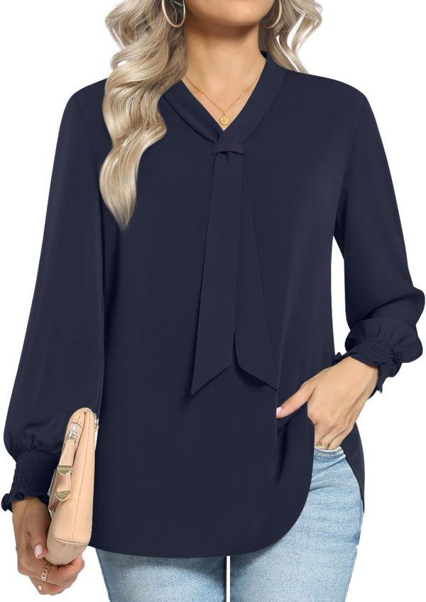 Women's Fall Long Sleeve Chiffon Blouse Winter V-Neck Tunic Tops Business Shirt