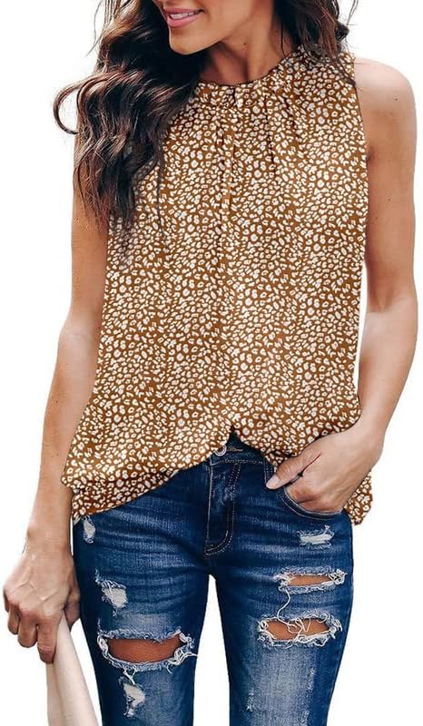 614Gl2PrSGL._AC_d6e63cb7-3392-4810-9815-9420ba784d21.jpg Womens Casual Sleeveless Shirts Halter Neck Leopard Print Tank Top and Blouses