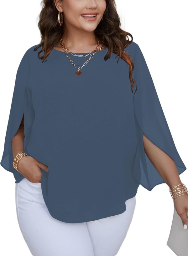Women Summer Batwing Sleeve Chiffon Tunic Tops Dressy Scoop Neck Casual Loose Flowy Shirts