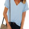 Women V Neck Chiffon Blouse Short Sleeve Summer Casual Loose Shirt Tops