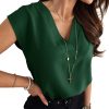 Women's V Neck Chiffon Blouses Cap Sleeve Shirts Casual Loose Work Office Solid Tops