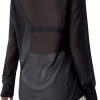 Women's Sheer Mesh Button Up Shirt Long Sleeve See Through Blouse