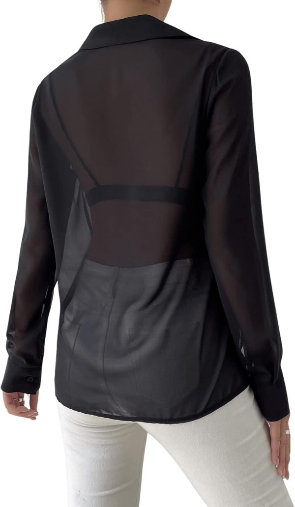 61CZs0OIvPL._AC_SL1500.jpg Women's Sheer Mesh Button Up Shirt Long Sleeve See Through Blouse