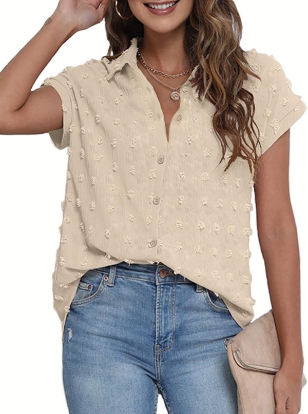 Women White Button Down Shirt Dressy Casual Work Tops Chiffon Blouse Summer Short Sleeve Shirts