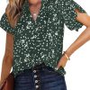 Women's Casual V Neck Alicia Floral Print Smocked Short Sleeve Chiffon Blouses Bohemian Top Shirts