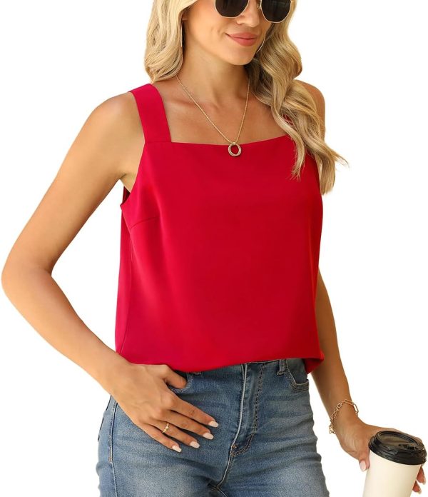 Blouse Tank Tops for Women Casual Summer Square Neck Chiffon Blouse Loose Flowy Sleeveless Tunic Shirts