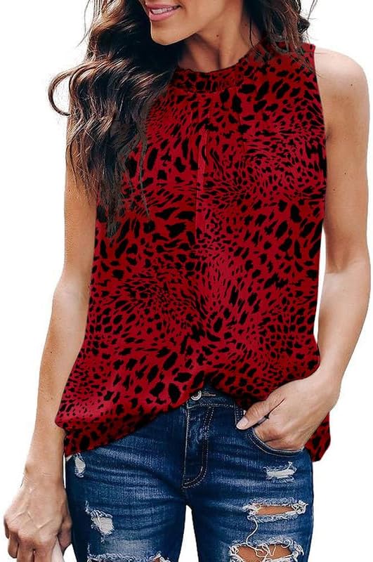 61I5sUQxp7L._AC_6878b6d9-c6da-44a1-8d1a-34790bbeedac.jpg Womens Casual Sleeveless Shirts Halter Neck Leopard Print Tank Top and Blouses
