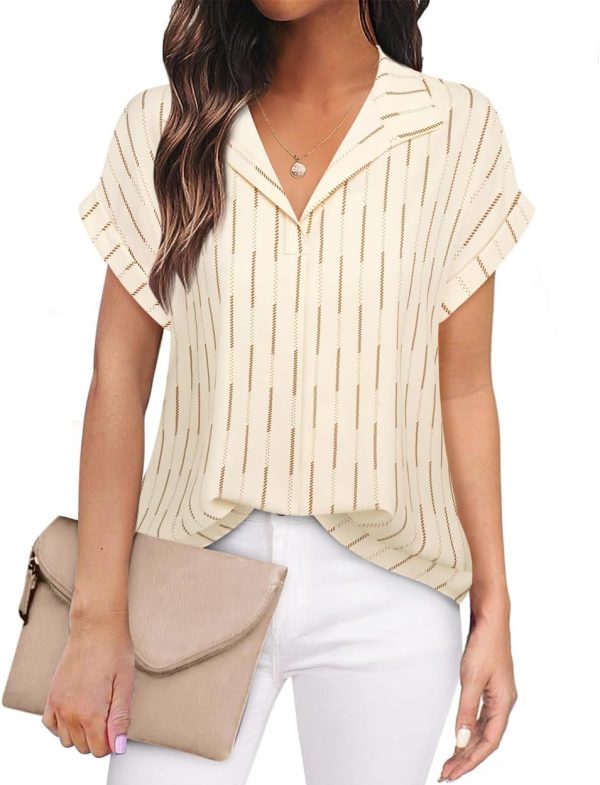 Women's Short Sleeve Chiffon Blouses for Office Work Business Attire Collared Shirts