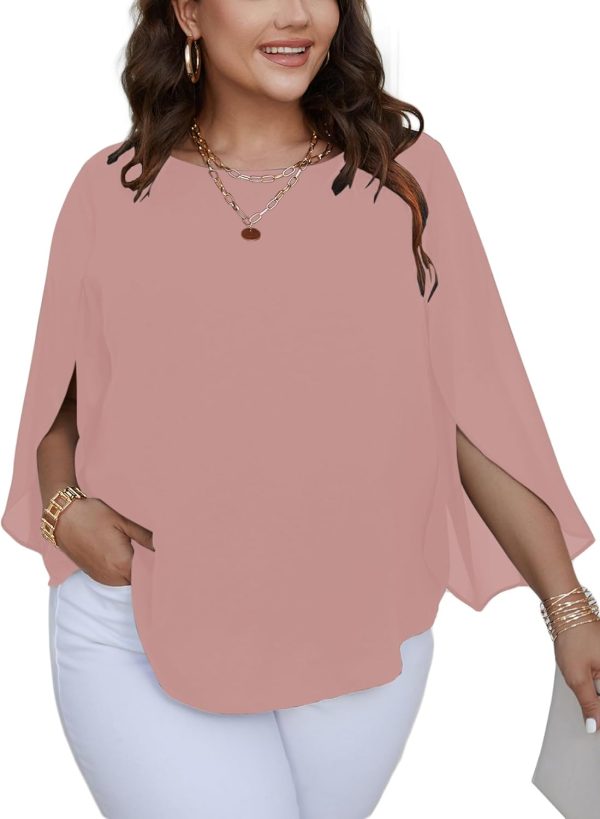 Women Summer Batwing Sleeve Chiffon Tunic Tops Dressy Scoop Neck Casual Loose Flowy Shirts