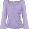 Women's Lantern Long Sleeve Tops 2024 Casual Loose Chiffon Shirts Criss Cross Ruffle Pleated Blouses