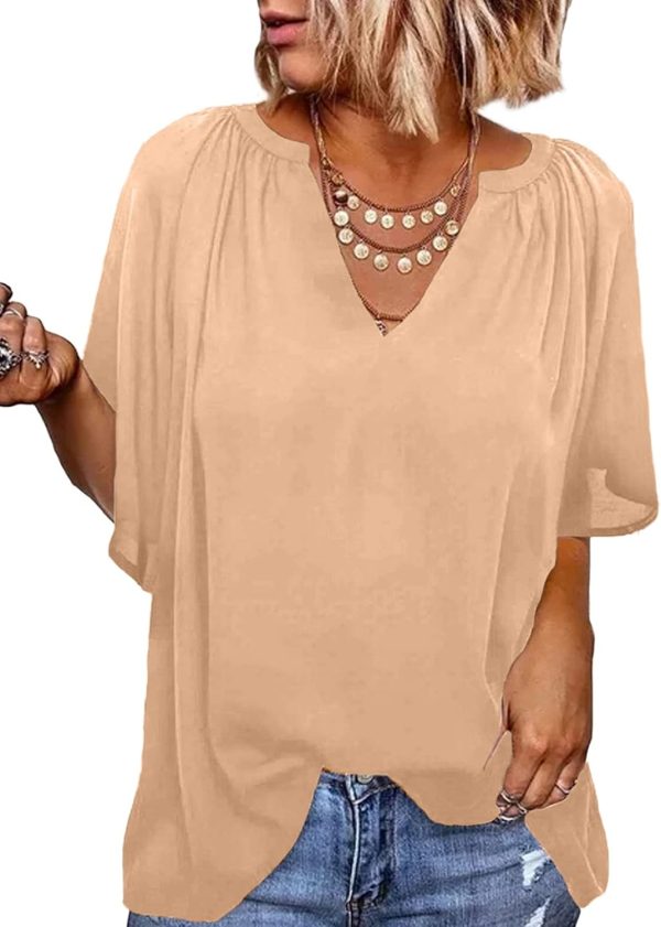 61MSsM_3ttL._AC_SL1500.jpg Womens Chiffon Blouses Casual Solid Bell Sleeve Shirt Loose V Neck Pleated Tunic Tops