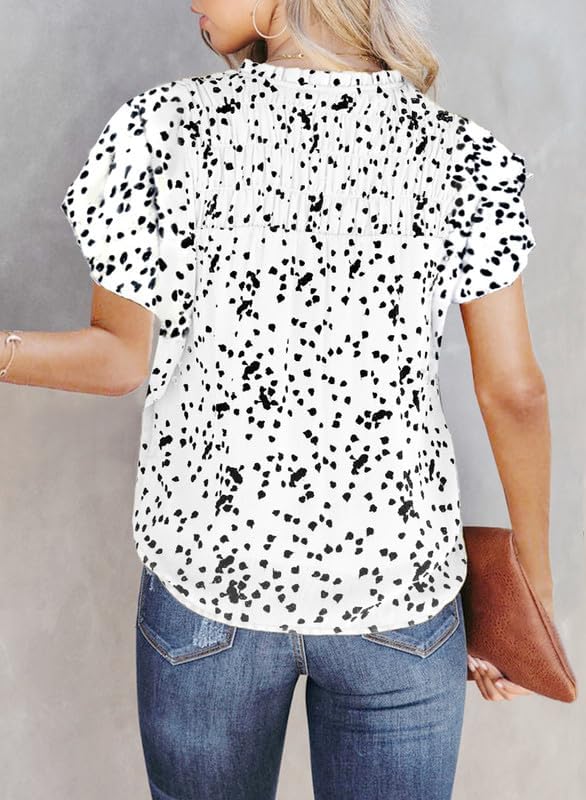 61Nv2mXJ1FL._AC.jpg Women's Casual V Neck Alicia Floral Print Smocked Short Sleeve Chiffon Blouses Bohemian Top Shirts