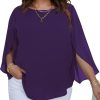 Women Summer Batwing Sleeve Chiffon Tunic Tops Dressy Scoop Neck Casual Loose Flowy Shirts