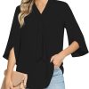 Women's Fall Long Sleeve Chiffon Blouse Winter V-Neck Tunic Tops Business Shirt
