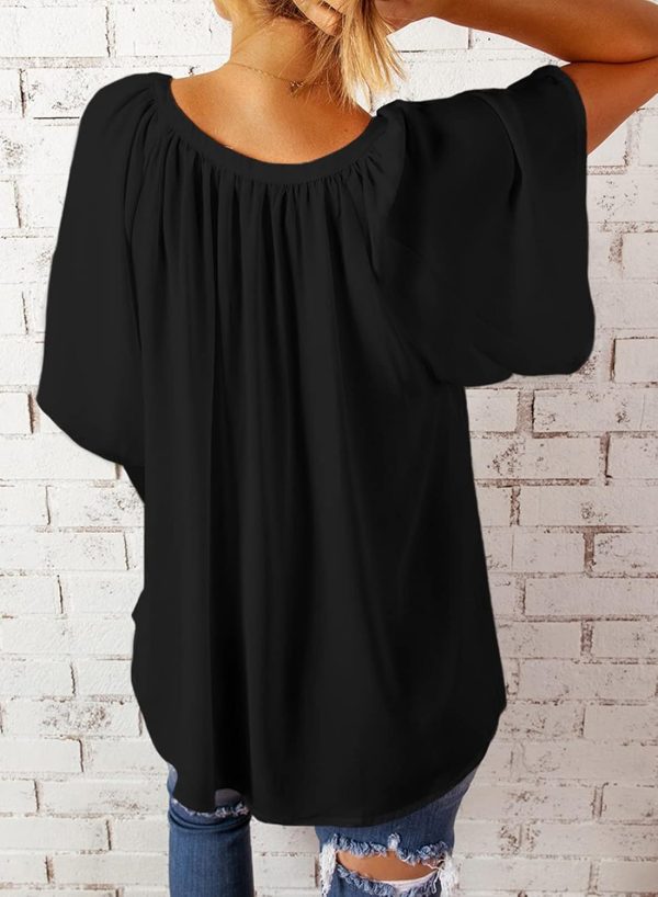 61RSMXQEVUL._AC_SL1500.jpg Womens Chiffon Blouses Casual Solid Bell Sleeve Shirt Loose V Neck Pleated Tunic Tops