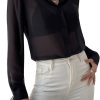 Women's Sheer Mesh Button Up Shirt Long Sleeve See Through Blouse