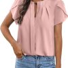 Womens Summer Tops Button Down Crew Neck Short Sleeve Shirts Business Casual Loose Work Chiffon Blouses