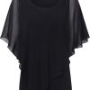 Women's Lightweight Flowy Shirt Double-Layered Printed Chiffon Poncho Blouse Top