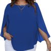 Women Summer Batwing Sleeve Chiffon Tunic Tops Dressy Scoop Neck Casual Loose Flowy Shirts