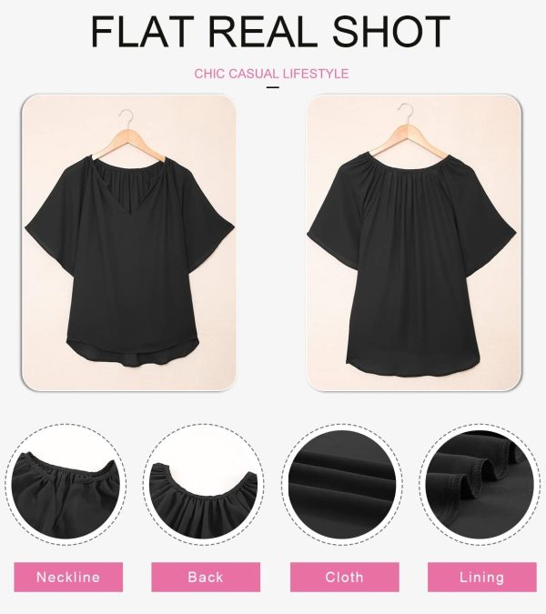 61UJYYLEjpL._AC_SL1309.jpg Womens Chiffon Blouses Casual Solid Bell Sleeve Shirt Loose V Neck Pleated Tunic Tops