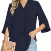 Women's Fall Long Sleeve Chiffon Blouse Winter V-Neck Tunic Tops Business Shirt