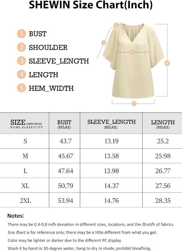 Womens Casual V Neck Loose 3/4 Bell Sleeve Chiffon Blouse Shirt Pleated Flowy Tunic Tops