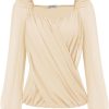 Women's Lantern Long Sleeve Tops 2024 Casual Loose Chiffon Shirts Criss Cross Ruffle Pleated Blouses
