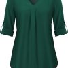 U.Vomade Women's 3/4 Cuffed Sleeve Chiffon V Neck Casual Shirts for Women S-XL