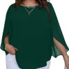 Women Summer Batwing Sleeve Chiffon Tunic Tops Dressy Scoop Neck Casual Loose Flowy Shirts