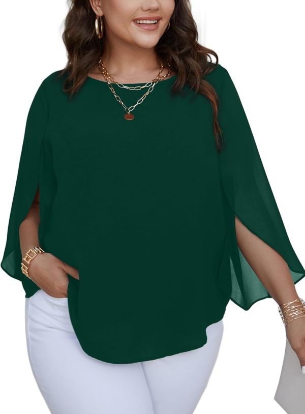 Women Summer Batwing Sleeve Chiffon Tunic Tops Dressy Scoop Neck Casual Loose Flowy Shirts