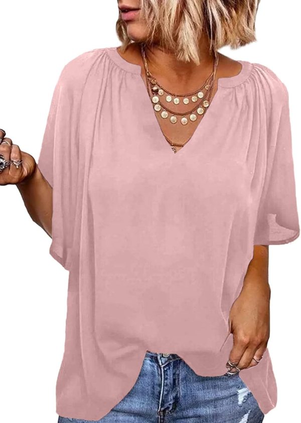 61bli13w2bL._AC_SL1500.jpg Womens Chiffon Blouses Casual Solid Bell Sleeve Shirt Loose V Neck Pleated Tunic Tops