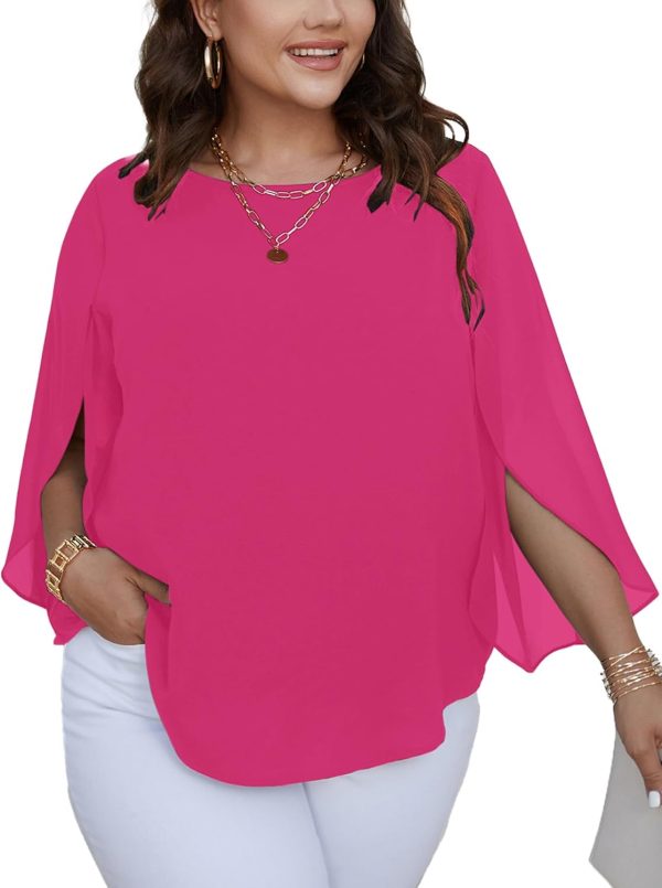 Women Summer Batwing Sleeve Chiffon Tunic Tops Dressy Scoop Neck Casual Loose Flowy Shirts