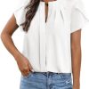 Womens Summer Tops Button Down Crew Neck Short Sleeve Shirts Business Casual Loose Work Chiffon Blouses