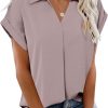 Women's Summer Work Blouse V Neck Short Sleeve Lapel Shirt Top Tunic