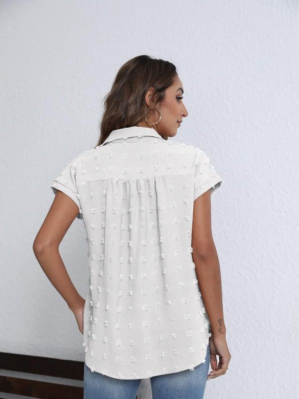 Women White Button Down Shirt Dressy Casual Work Tops Chiffon Blouse Summer Short Sleeve Shirts