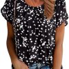 Women's Casual Round Neck Basic Pleated Tops Short Sleeve Loose Fit Curved Keyhole Back Chiffon Blouses Tshirts