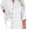 Women's V Neck Short Sleeve Button Down Shirts Casual Chiffon Blouses Tops
