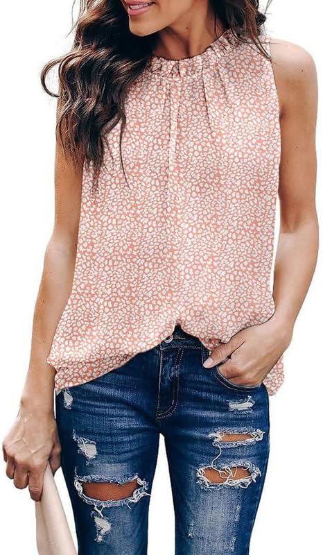 61sM6VHopCL._AC_acbe122d-2f63-4aba-ab10-7a54c947014c.jpg Womens Casual Sleeveless Shirts Halter Neck Leopard Print Tank Top and Blouses