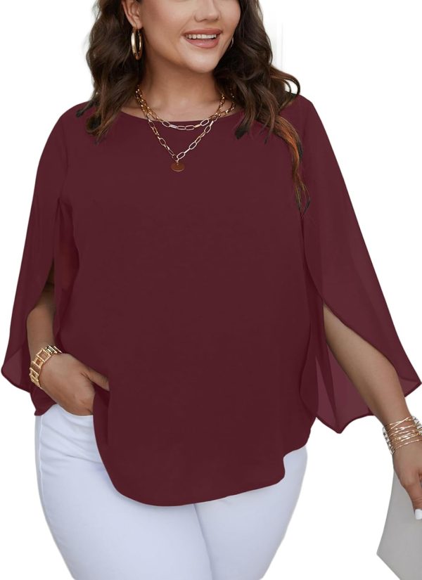 Women Summer Batwing Sleeve Chiffon Tunic Tops Dressy Scoop Neck Casual Loose Flowy Shirts