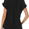 Women's Bat Wing V Neck Short Sleeve Chiffon Blouses for Office Work Business Attire Collared Casual Summer Shirts