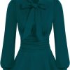 Women's Long Sleeve Peplum Dressy Shirt Office Bow Tie Work Blouses Tops Smocked Waist