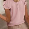 Womens Summer Tops Button Down Crew Neck Short Sleeve Shirts Business Casual Loose Work Chiffon Blouses