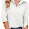 Womens Button Down Shirts V Neck Roll Up 3/4 Length Sleeve Tops Elegant Dressy Blouses Business Casual Outfits