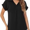 Women's Bat Wing V Neck Short Sleeve Chiffon Blouses for Office Work Business Attire Collared Casual Summer Shirts