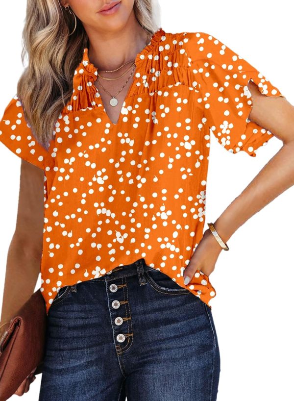 713boyeeq9L._AC_SL1500.jpg Women's Casual V Neck Alicia Floral Print Smocked Short Sleeve Chiffon Blouses Bohemian Top Shirts